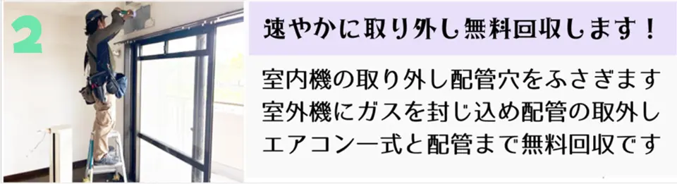 鹿児島エアコン回収の流れ②：室内機・室外機の取り外し ガス封入・配管撤去も無料